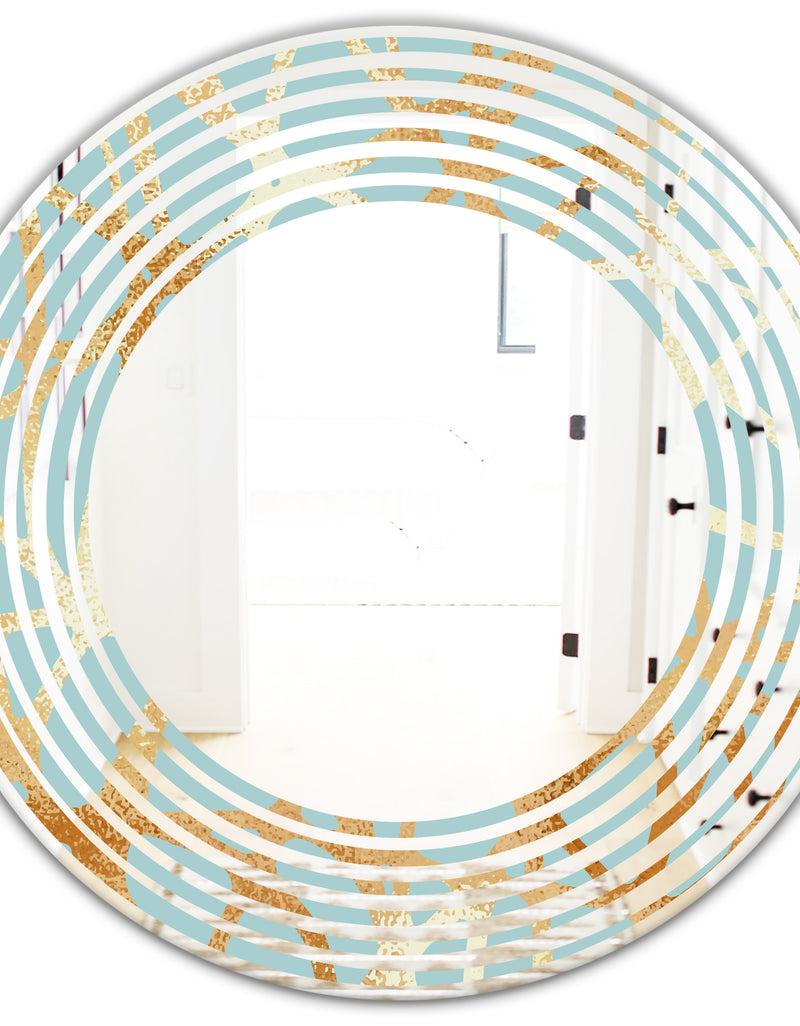 DesignQ Golden Luxury Metallic Geometrics IV - Modern Round Or Oval Wall Mirror - Wave