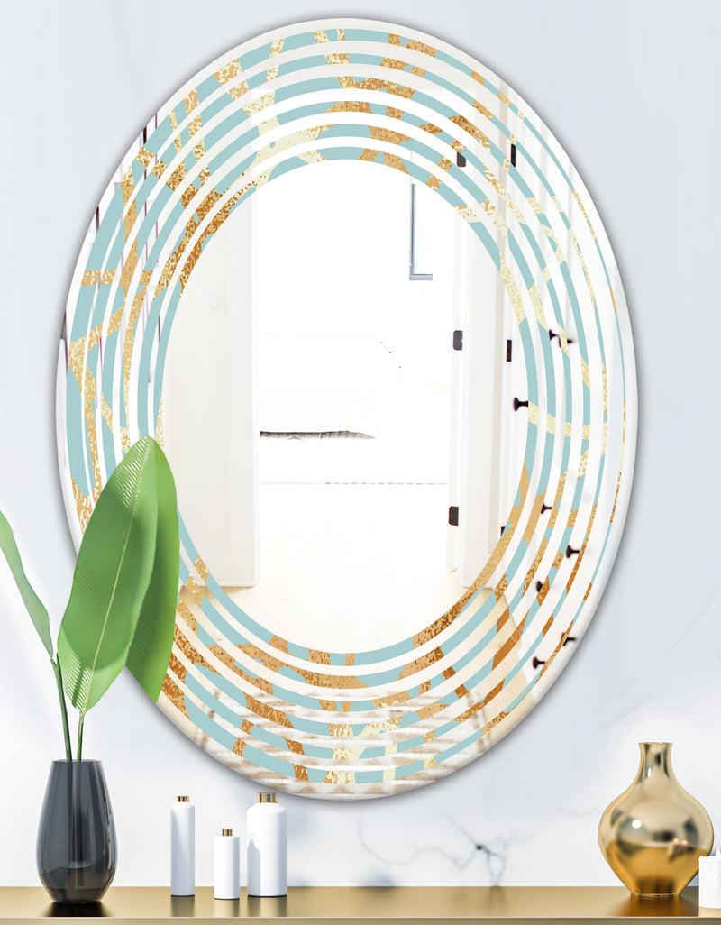DesignQ Golden Luxury Metallic Geometrics IV - Modern Round Or Oval Wall Mirror - Wave