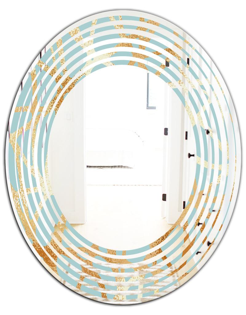 DesignQ Golden Luxury Metallic Geometrics IV - Modern Round Or Oval Wall Mirror - Wave