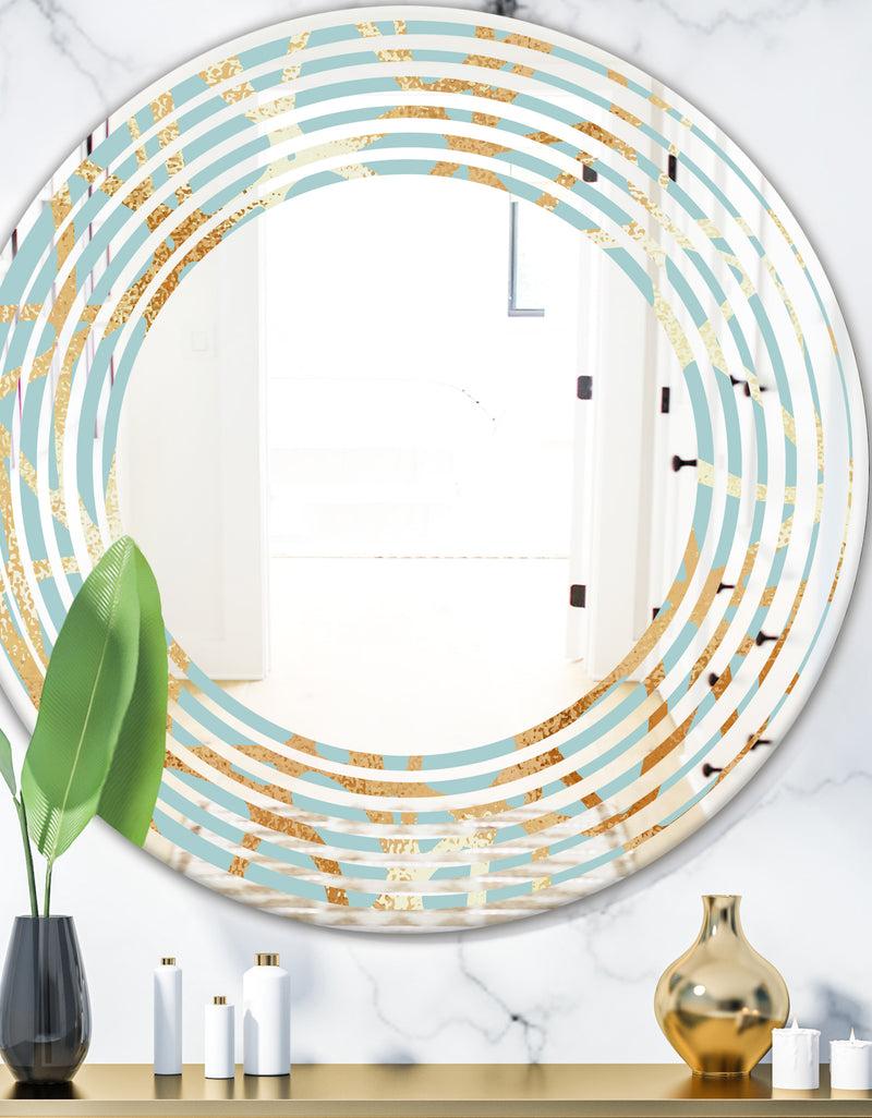 DesignQ Golden Luxury Metallic Geometrics IV - Modern Round or Oval Wall Mirror - Wave