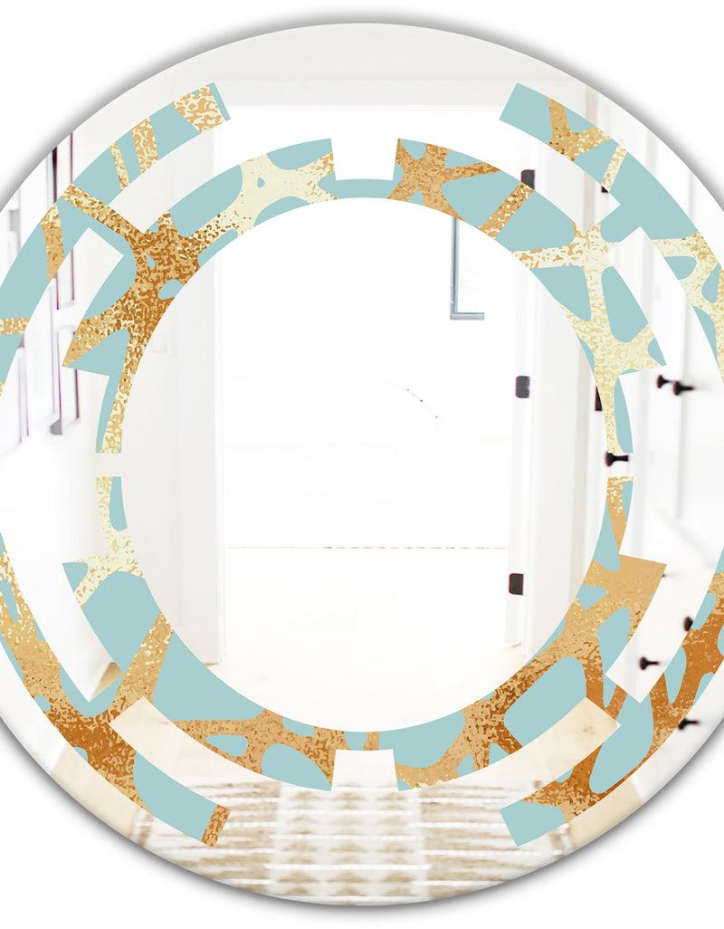 DesignQ Golden Luxury Metallic Geometrics IV - Modern Round Or Oval Wall Mirror - Space
