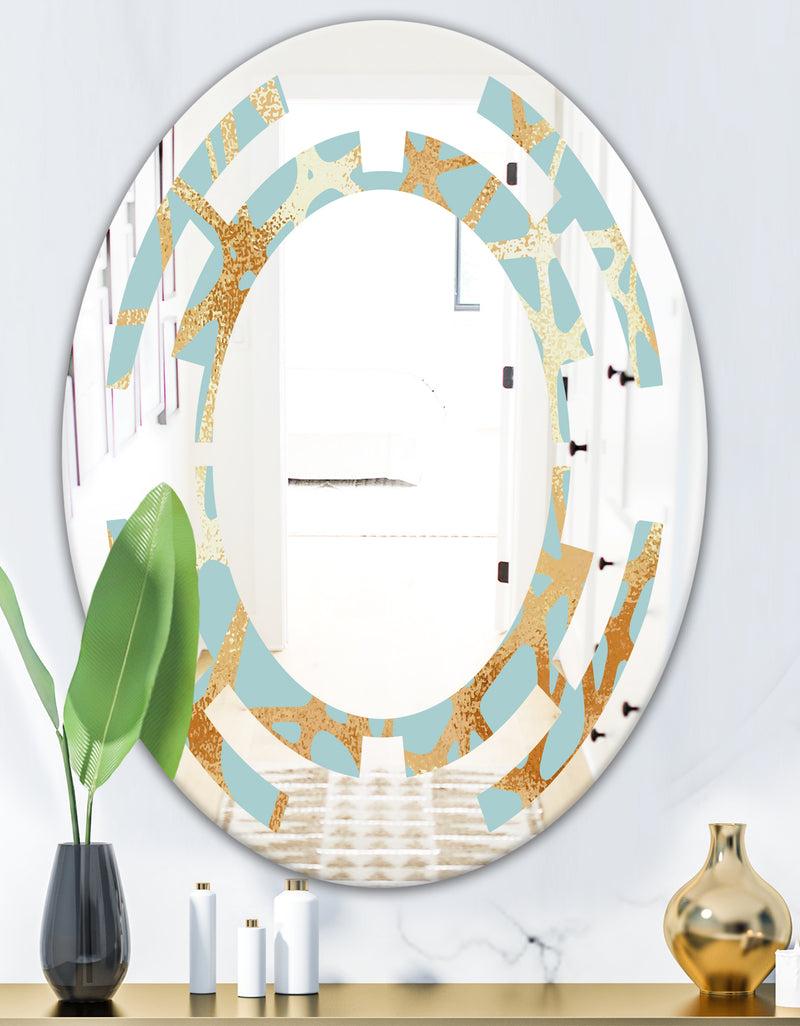 DesignQ Golden Luxury Metallic Geometrics IV - Modern Round Or Oval Wall Mirror - Space