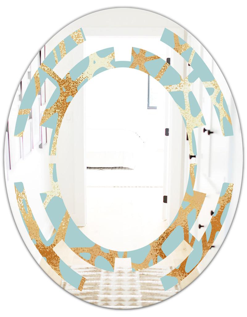 DesignQ Golden Luxury Metallic Geometrics IV - Modern Round Or Oval Wall Mirror - Space