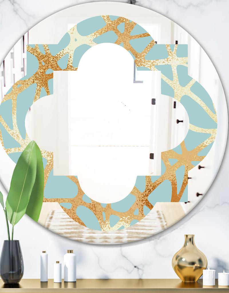 DesignQ Golden Luxury Metallic Geometrics IV - Modern Round or Oval Wall Mirror - Quatrefoil