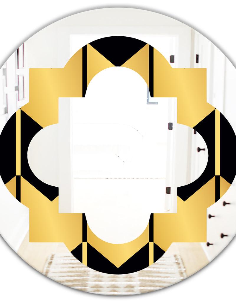 DesignQ Golden Luxury Metallic Geometrics V - Modern Round Or Oval Wall Mirror - Quatrefoil