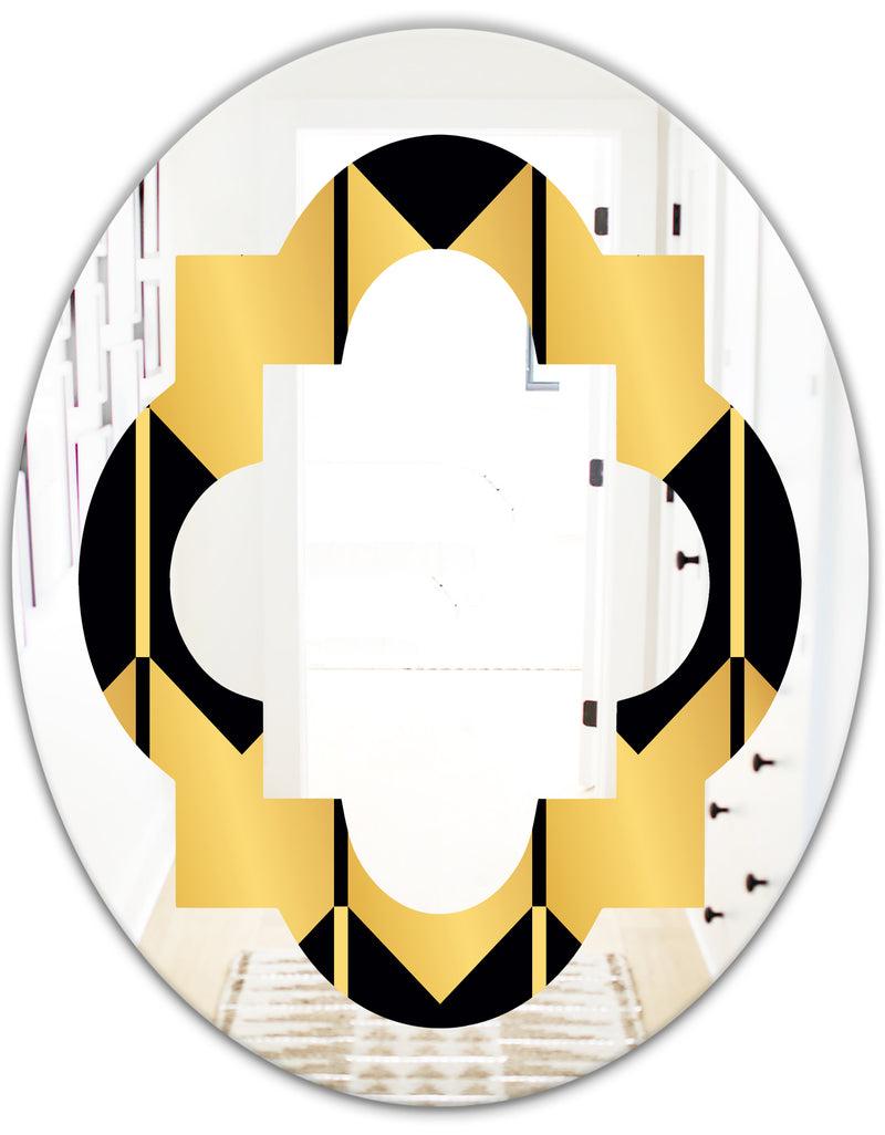 DesignQ Golden Luxury Metallic Geometrics V - Modern Round Or Oval Wall Mirror - Quatrefoil