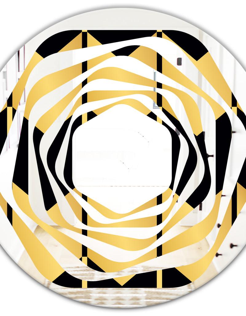 DesignQ Golden Luxury Metallic Geometrics V - Modern Round Or Oval Wall Mirror - Whirl