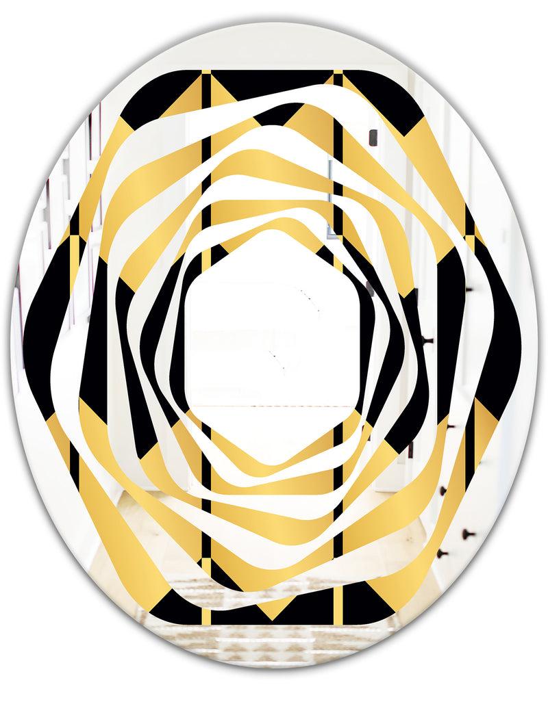 DesignQ Golden Luxury Metallic Geometrics V - Modern Round Or Oval Wall Mirror - Whirl