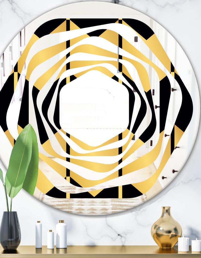 DesignQ Golden Luxury Metallic Geometrics V - Modern Round or Oval Wall Mirror - Whirl