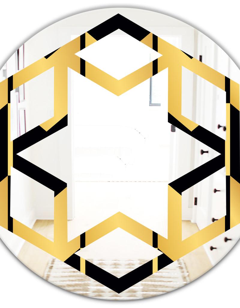 DesignQ Golden Luxury Metallic Geometrics V - Modern Round Or Oval Wall Mirror - Hexagon Star