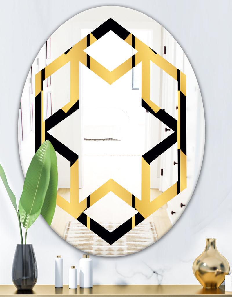 DesignQ Golden Luxury Metallic Geometrics V - Modern Round Or Oval Wall Mirror - Hexagon Star