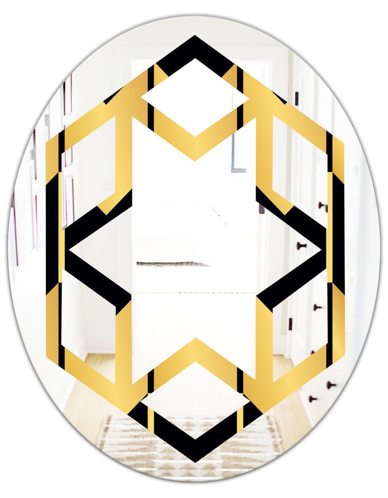 DesignQ Golden Luxury Metallic Geometrics V - Modern Round Or Oval Wall Mirror - Hexagon Star