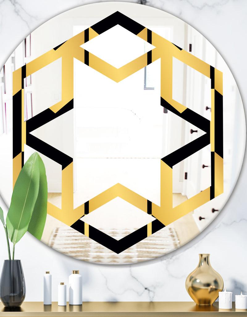 DesignQ Golden Luxury Metallic Geometrics V - Modern Round or Oval Wall Mirror - Hexagon Star