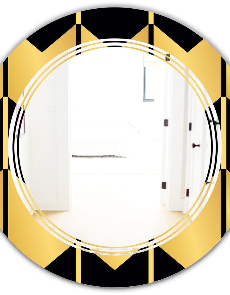 DesignQ Golden Luxury Metallic Geometrics V - Modern Round Or Oval Wall Mirror - Triple C