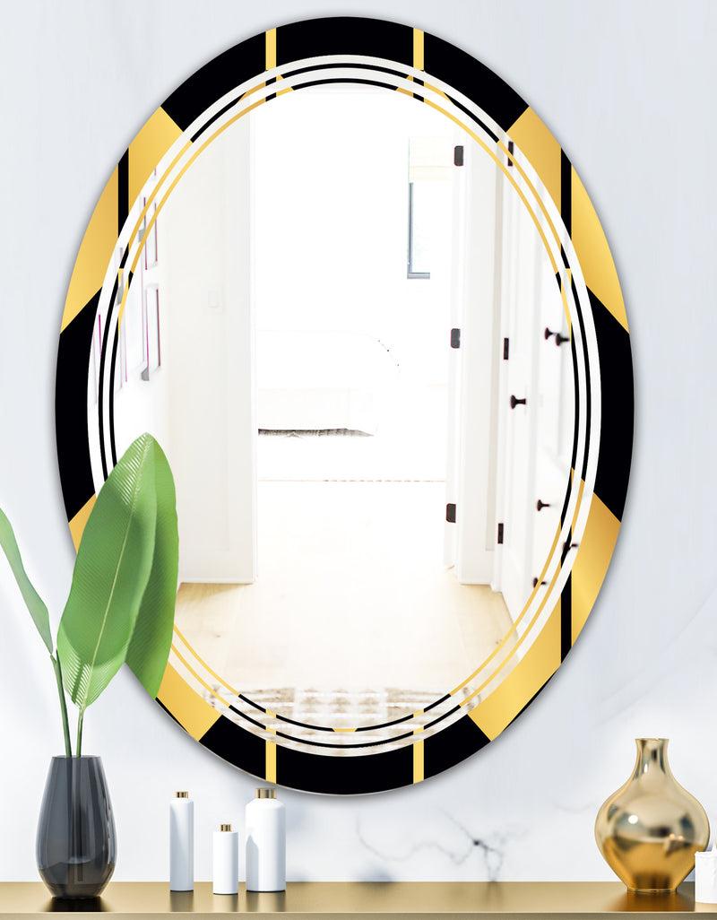 DesignQ Golden Luxury Metallic Geometrics V - Modern Round Or Oval Wall Mirror - Triple C