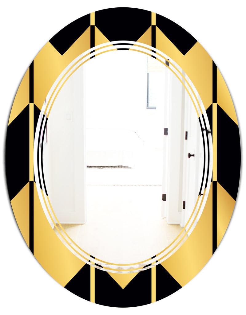 DesignQ Golden Luxury Metallic Geometrics V - Modern Round Or Oval Wall Mirror - Triple C