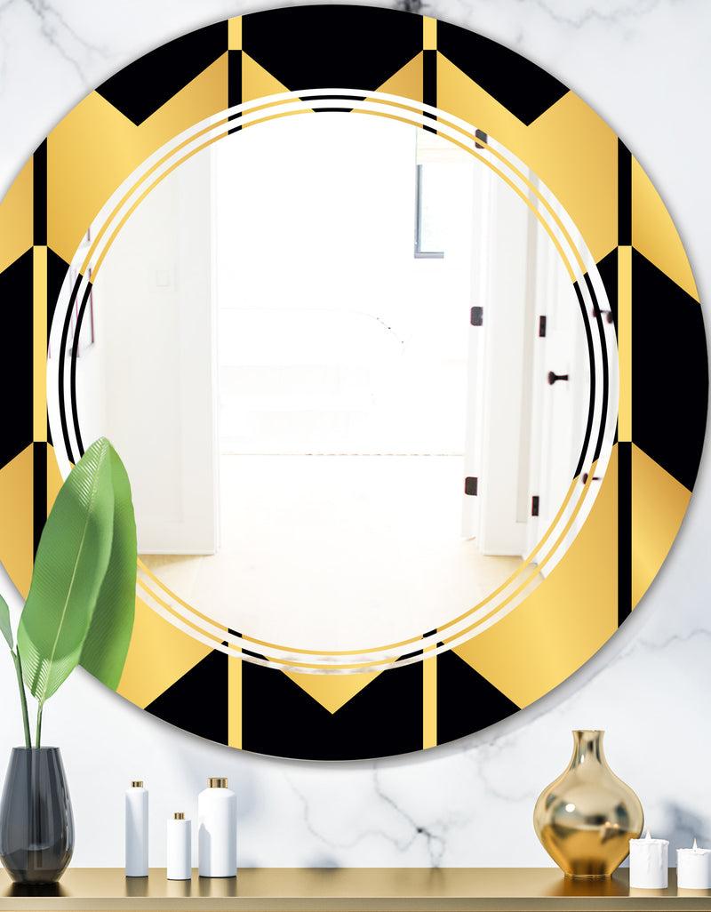 DesignQ Golden Luxury Metallic Geometrics V - Modern Round or Oval Wall Mirror - Triple C