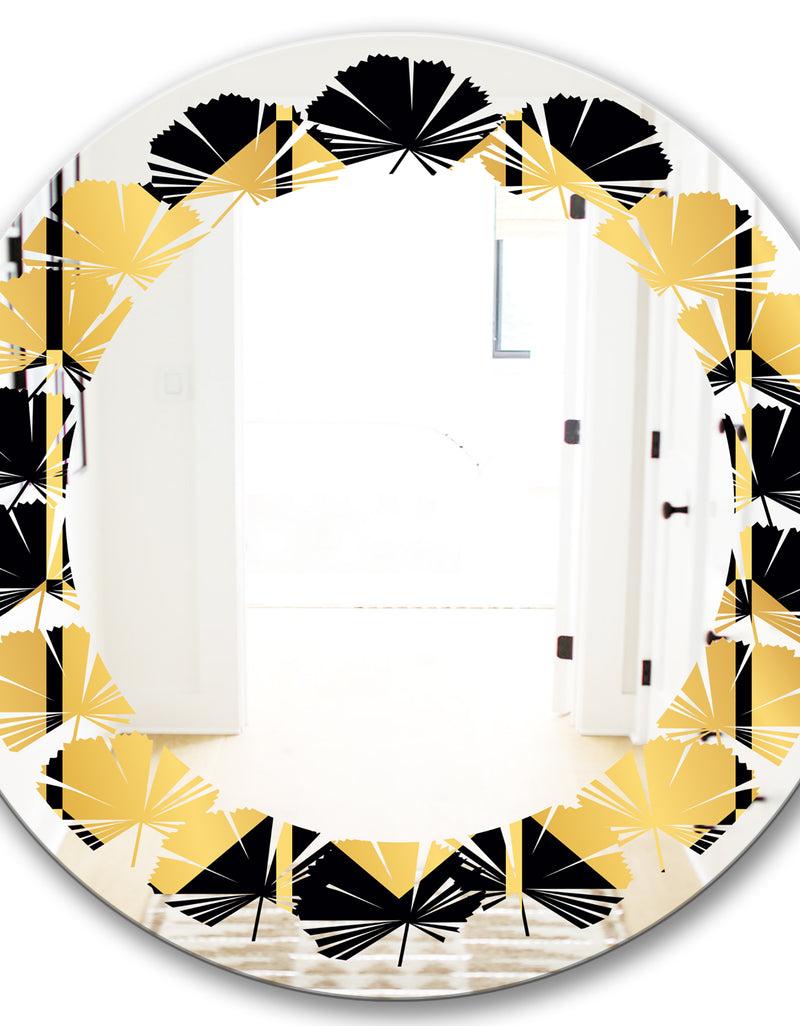 DesignQ Golden Luxury Metallic Geometrics V - Modern Round Or Oval Wall Mirror - Leaves