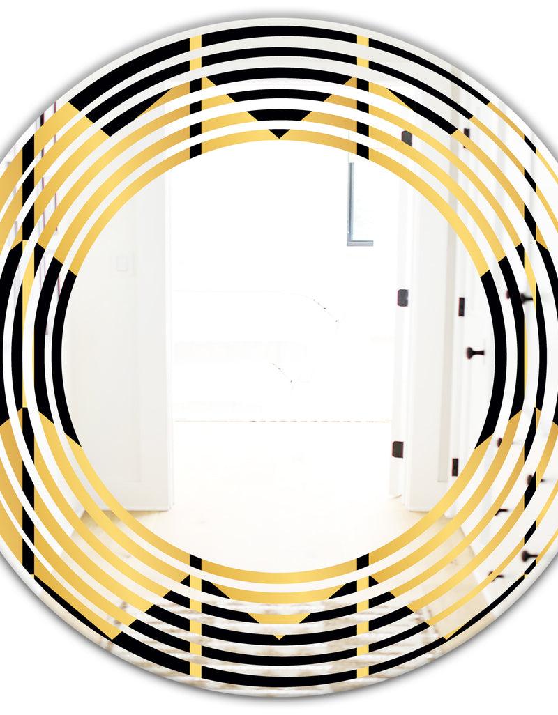 DesignQ Golden Luxury Metallic Geometrics V - Modern Round Or Oval Wall Mirror - Wave