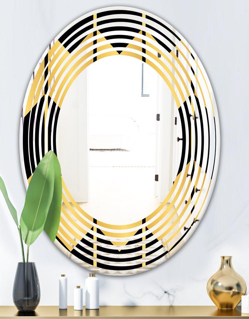 DesignQ Golden Luxury Metallic Geometrics V - Modern Round Or Oval Wall Mirror - Wave