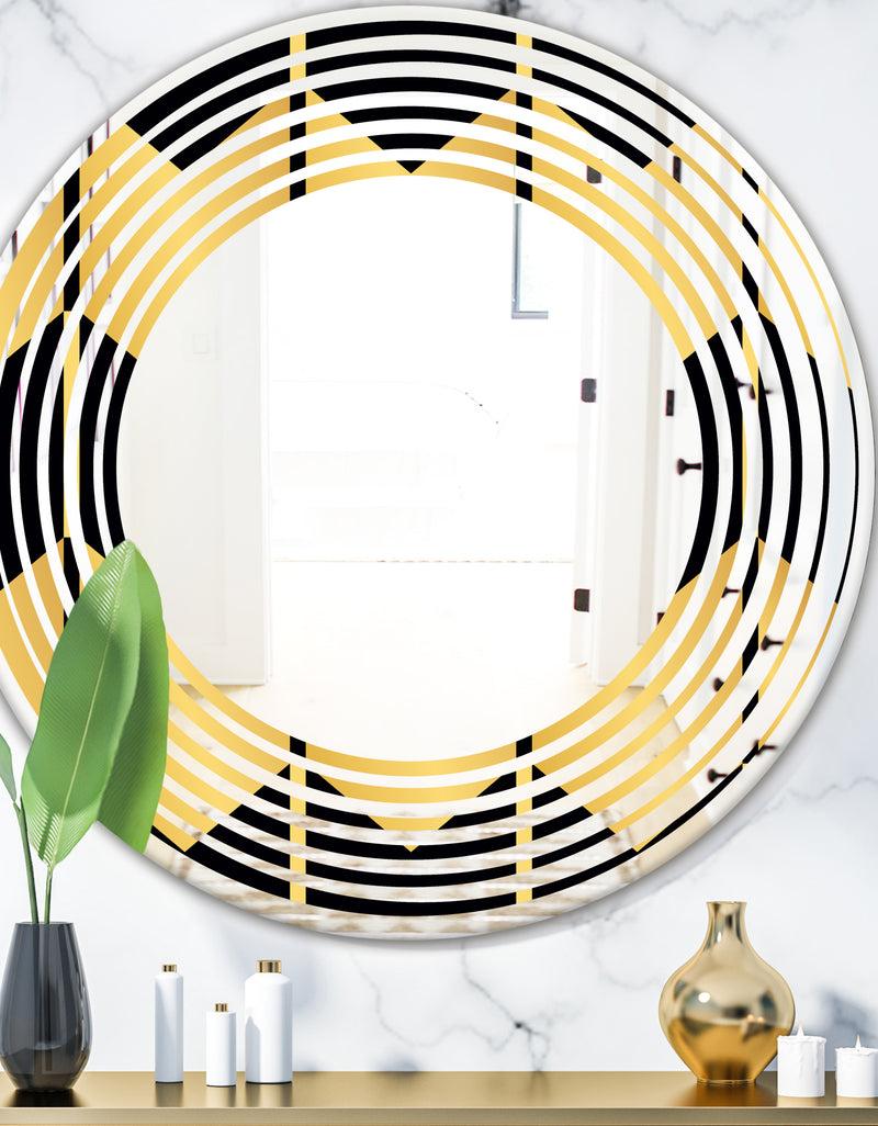 DesignQ Golden Luxury Metallic Geometrics V - Modern Round or Oval Wall Mirror - Wave