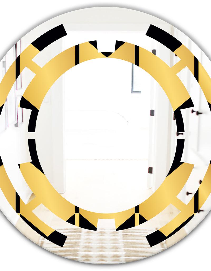 DesignQ Golden Luxury Metallic Geometrics V - Modern Round Or Oval Wall Mirror - Space