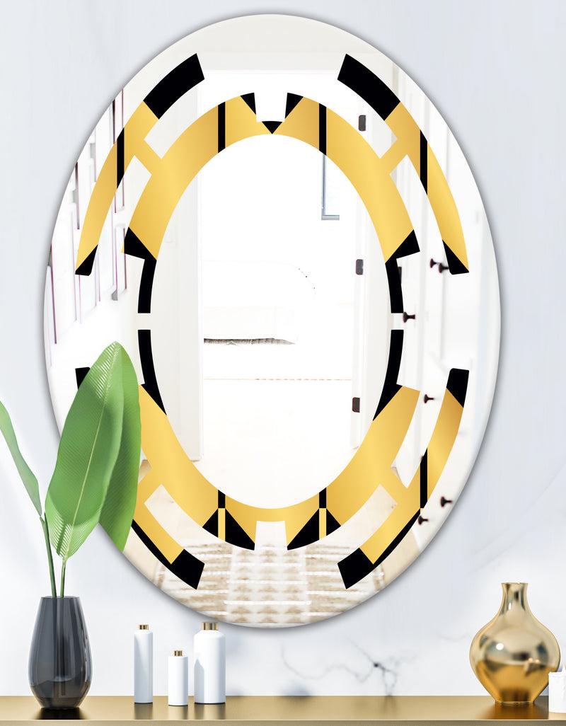 DesignQ Golden Luxury Metallic Geometrics V - Modern Round Or Oval Wall Mirror - Space