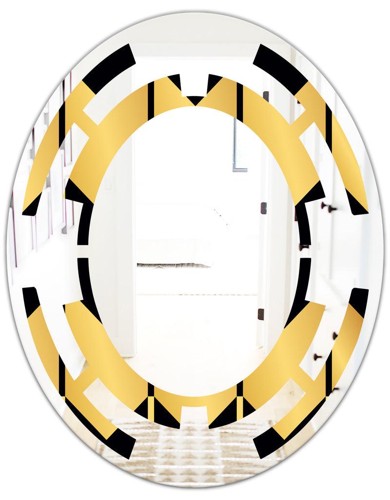 DesignQ Golden Luxury Metallic Geometrics V - Modern Round Or Oval Wall Mirror - Space