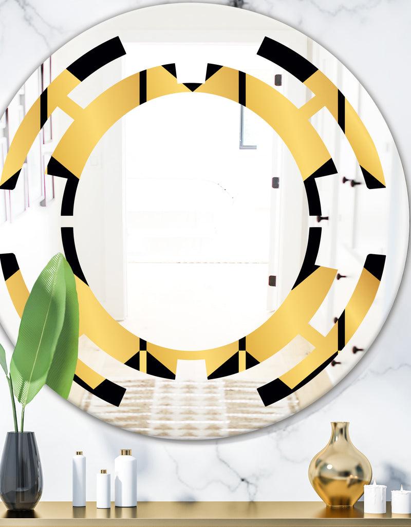 DesignQ Golden Luxury Metallic Geometrics V - Modern Round or Oval Wall Mirror - Space