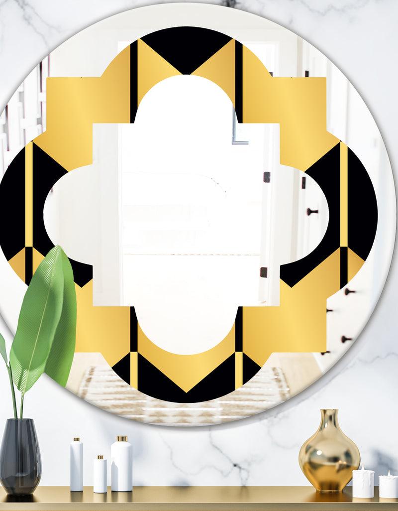 DesignQ Golden Luxury Metallic Geometrics V - Modern Round or Oval Wall Mirror - Quatrefoil