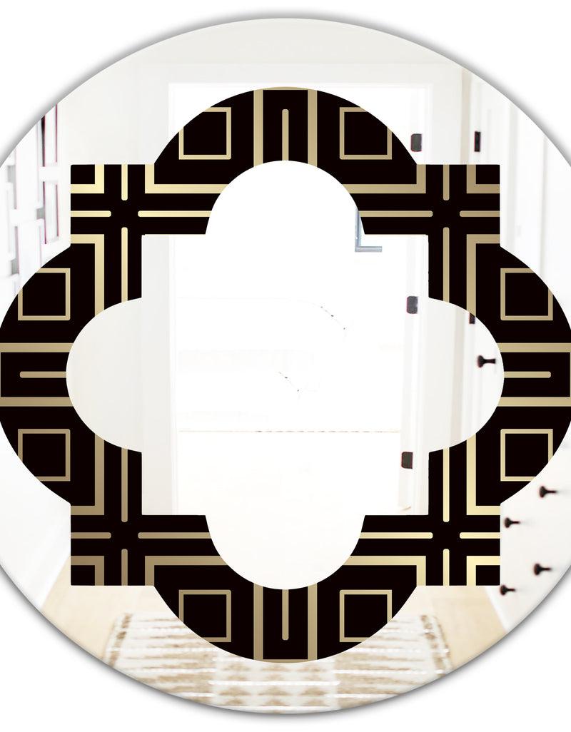 DesignQ Golden Luxury Metallic Geometrics XII - Modern Round Or Oval Wall Mirror - Quatrefoil