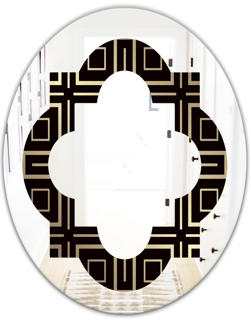 DesignQ Golden Luxury Metallic Geometrics XII - Modern Round Or Oval Wall Mirror - Quatrefoil