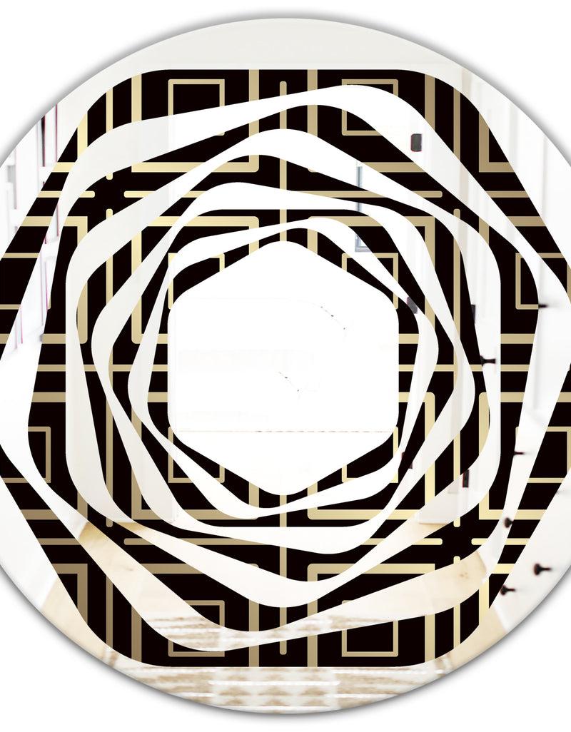 DesignQ Golden Luxury Metallic Geometrics XII - Modern Round Or Oval Wall Mirror - Whirl