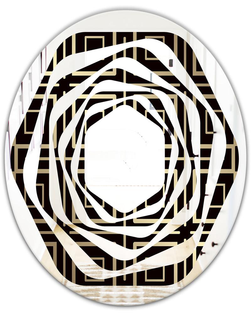 DesignQ Golden Luxury Metallic Geometrics XII - Modern Round Or Oval Wall Mirror - Whirl