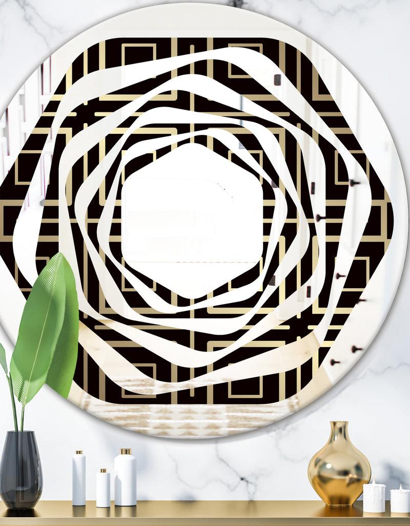 DesignQ Golden Luxury Metallic Geometrics XII - Modern Round or Oval Wall Mirror - Whirl