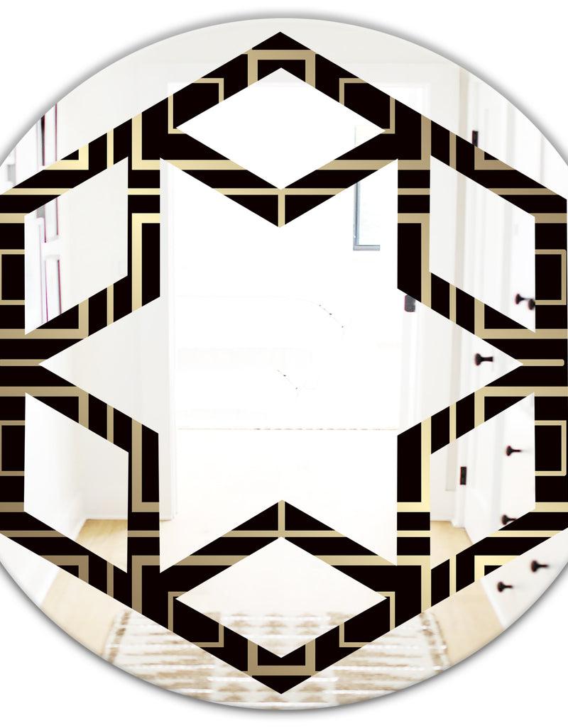 DesignQ Golden Luxury Metallic Geometrics XII - Modern Round Or Oval Wall Mirror - Hexagon Star