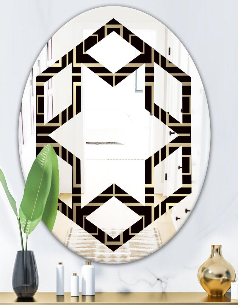 DesignQ Golden Luxury Metallic Geometrics XII - Modern Round Or Oval Wall Mirror - Hexagon Star