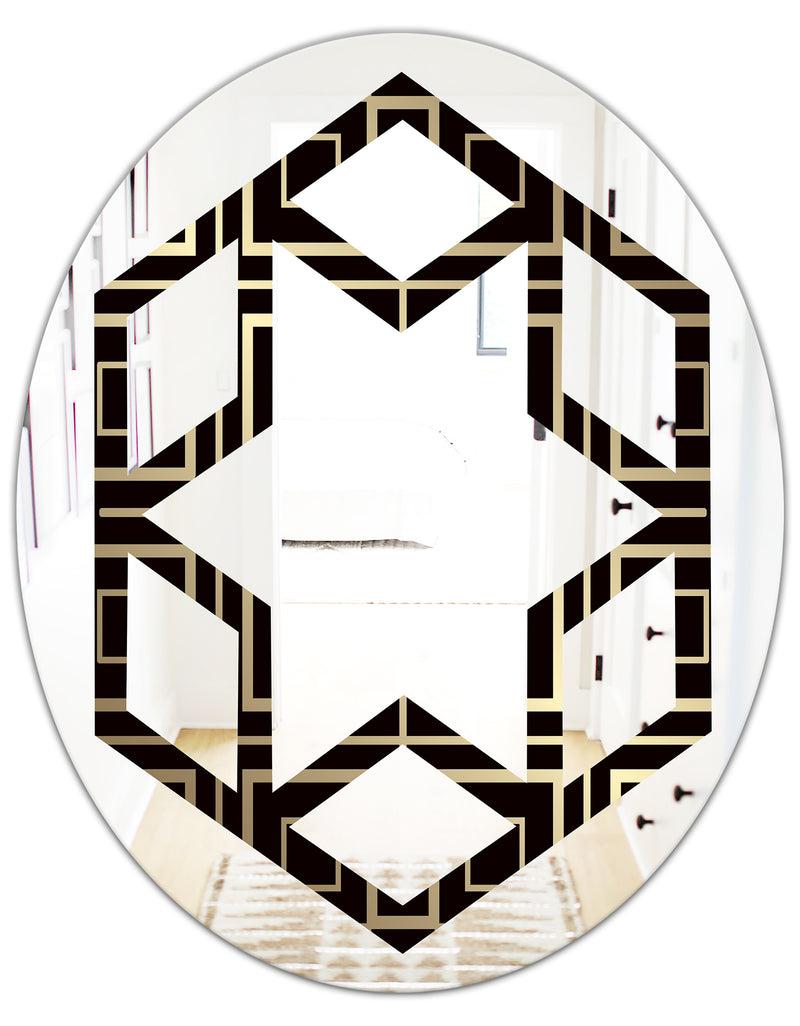 DesignQ Golden Luxury Metallic Geometrics XII - Modern Round Or Oval Wall Mirror - Hexagon Star