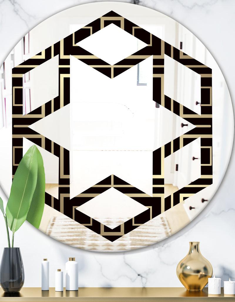 DesignQ Golden Luxury Metallic Geometrics XII - Modern Round or Oval Wall Mirror - Hexagon Star