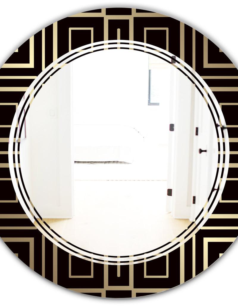 DesignQ Golden Luxury Metallic Geometrics XII - Modern Round Or Oval Wall Mirror - Triple C