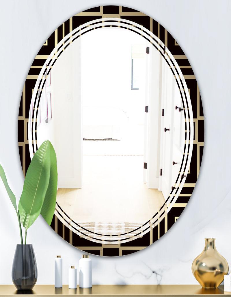 DesignQ Golden Luxury Metallic Geometrics XII - Modern Round Or Oval Wall Mirror - Triple C