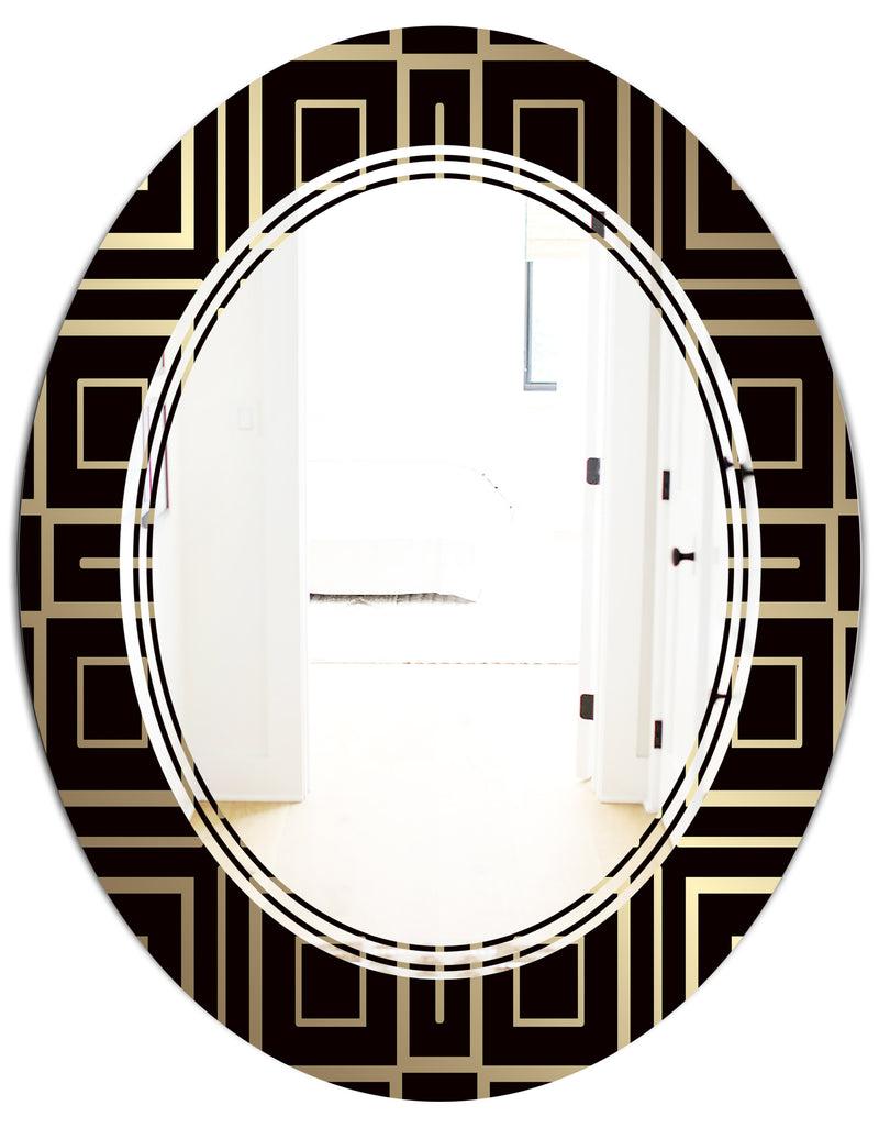 DesignQ Golden Luxury Metallic Geometrics XII - Modern Round Or Oval Wall Mirror - Triple C