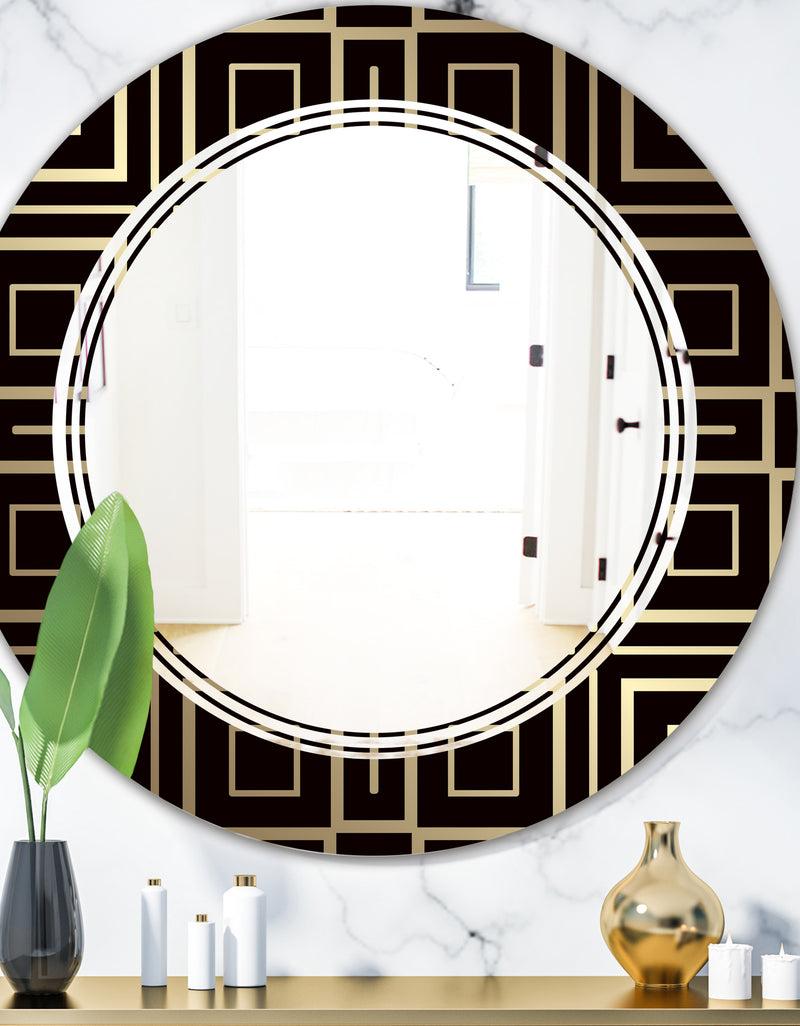 DesignQ Golden Luxury Metallic Geometrics XII - Modern Round or Oval Wall Mirror - Triple C