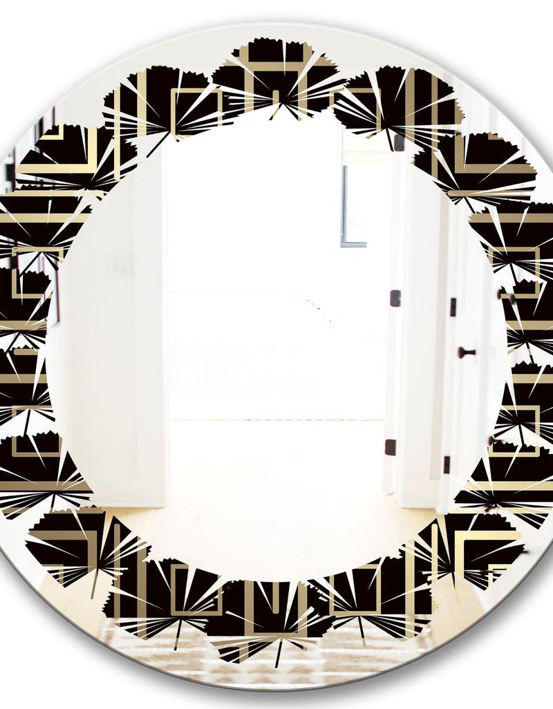 DesignQ Golden Luxury Metallic Geometrics XII - Modern Round Or Oval Wall Mirror - Leaves