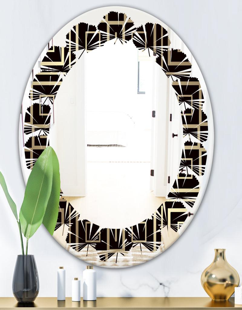 DesignQ Golden Luxury Metallic Geometrics XII - Modern Round Or Oval Wall Mirror - Leaves