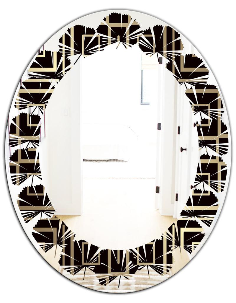 DesignQ Golden Luxury Metallic Geometrics XII - Modern Round Or Oval Wall Mirror - Leaves