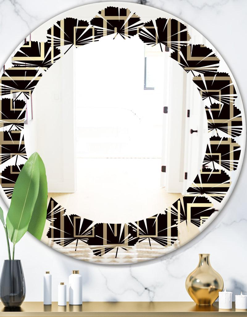 DesignQ Golden Luxury Metallic Geometrics XII - Modern Round or Oval Wall Mirror - Leaves