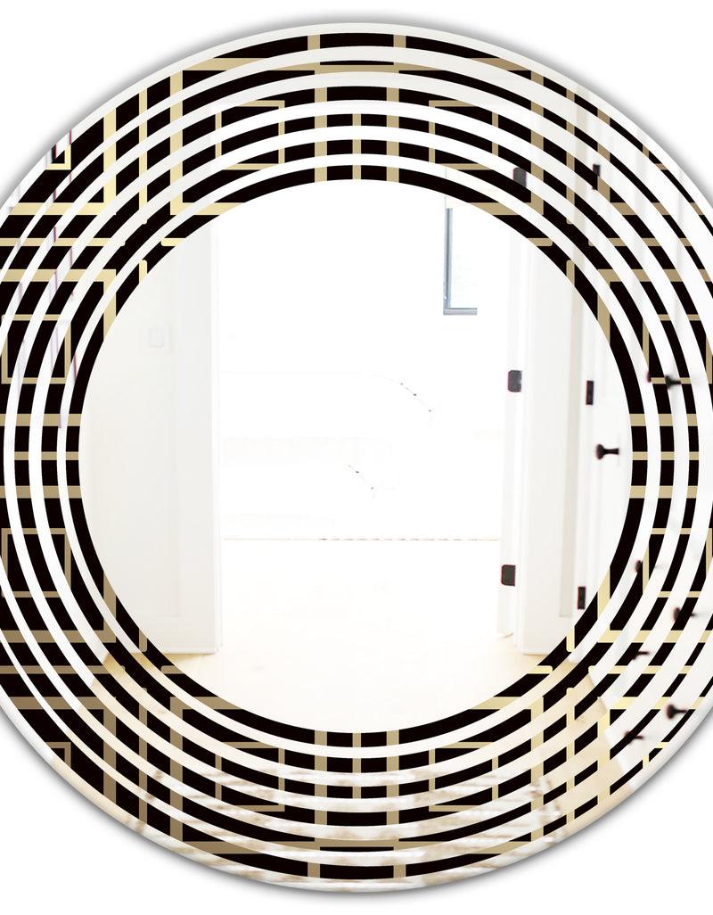 DesignQ Golden Luxury Metallic Geometrics XII - Modern Round Or Oval Wall Mirror - Wave