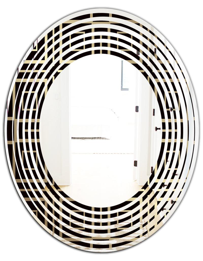 DesignQ Golden Luxury Metallic Geometrics XII - Modern Round Or Oval Wall Mirror - Wave