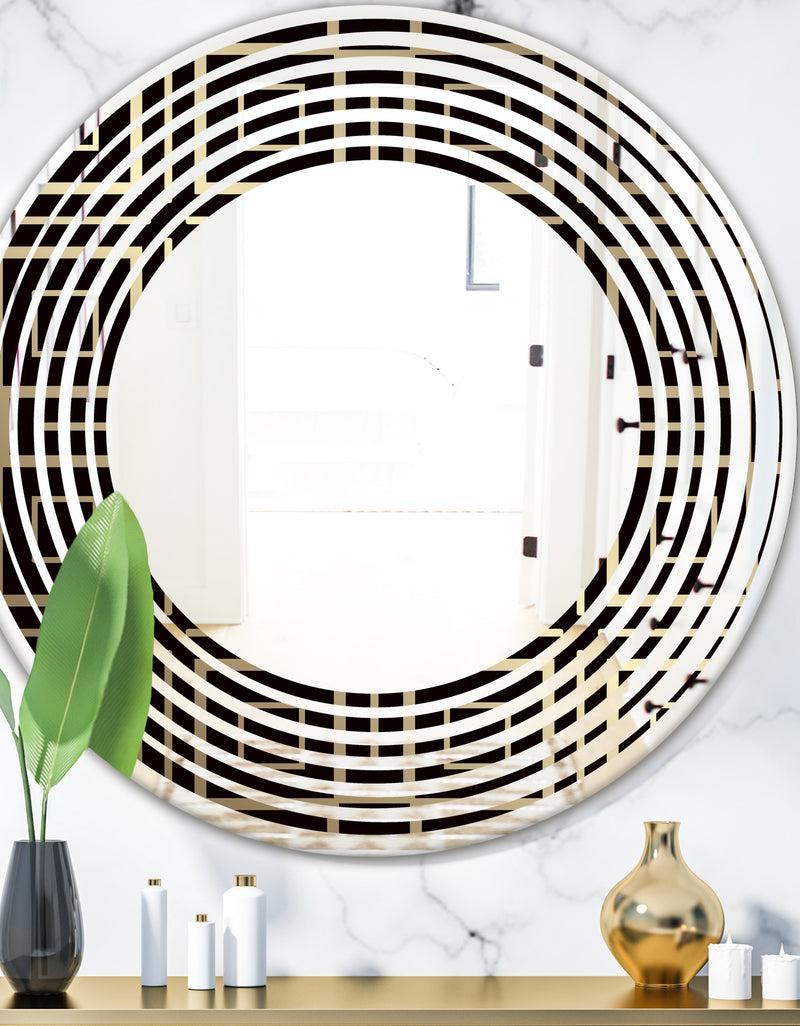 DesignQ Golden Luxury Metallic Geometrics XII - Modern Round or Oval Wall Mirror - Wave